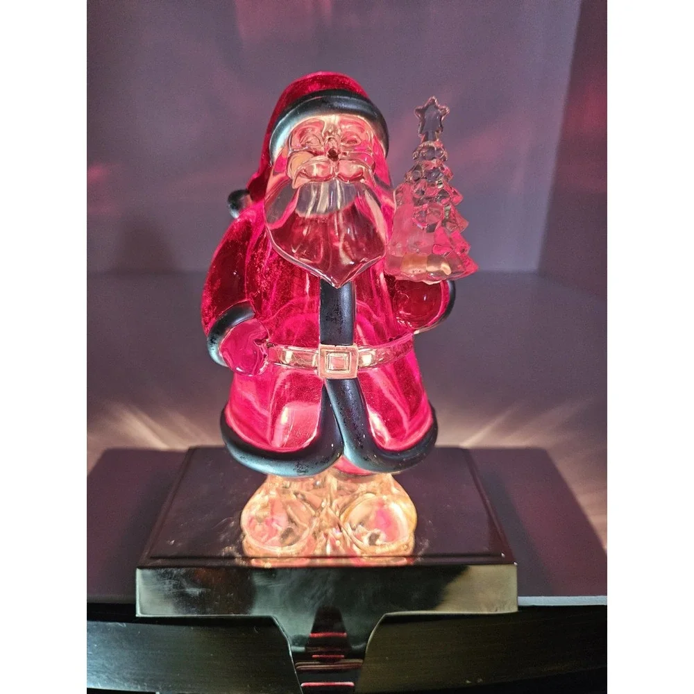 Vintage Macy Holiday Lane Light Up Santa Acrylic Christmas Stocking Holder Hange